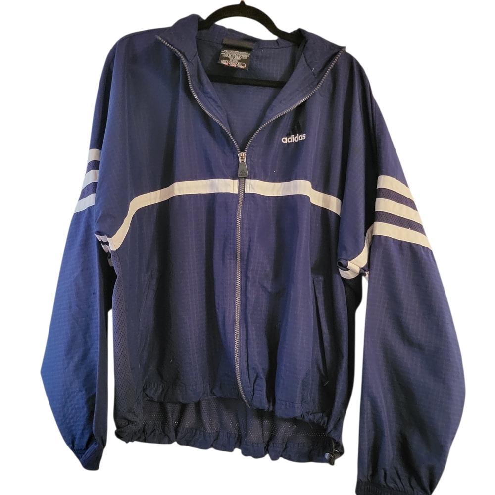 Adidas Vintage Mesh-Panel Track Jacket Navy Blue Three-Stripe Large